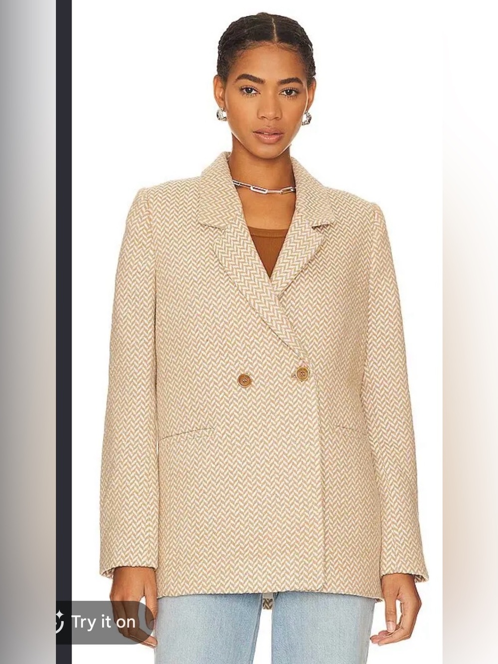 Anine Bing Fishbone Blazer in Cream Wool Blend , size Large